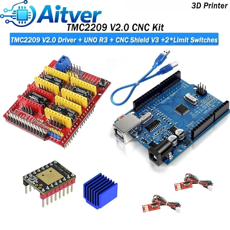 A4988 DRV8825 TMC2209 TMC2209 V20 Driver Kit with UNO R3 and CNC Shield V3 for CNC Machine and 3D Printer Optional Limit Switch
