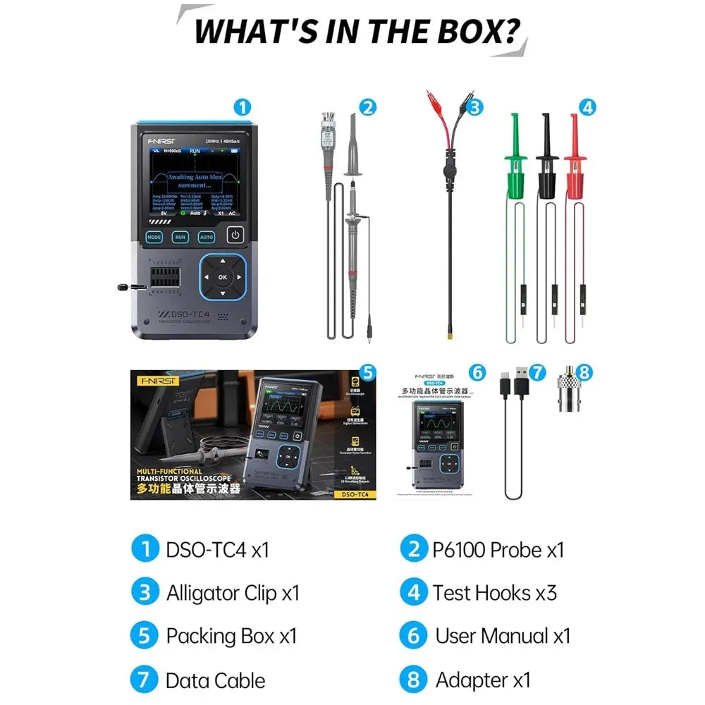 FNIRSI DSO-TC4/DSO-TC3  3 in 1 Digital Oscilloscope 10MHz 48Ms/s Transistor Tester Electronics Component Tester USB Charger Tool