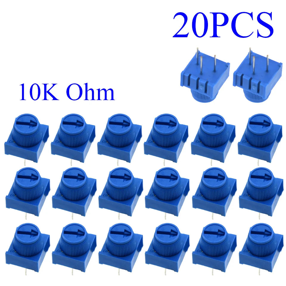 5-100pcs 3386P-1-103 1k 2k 5k 10k 20k  0.5W, 1/2W PC Pins Through Hole Trimmer Potentiometer Cermet 1 Turn Top Adjustment