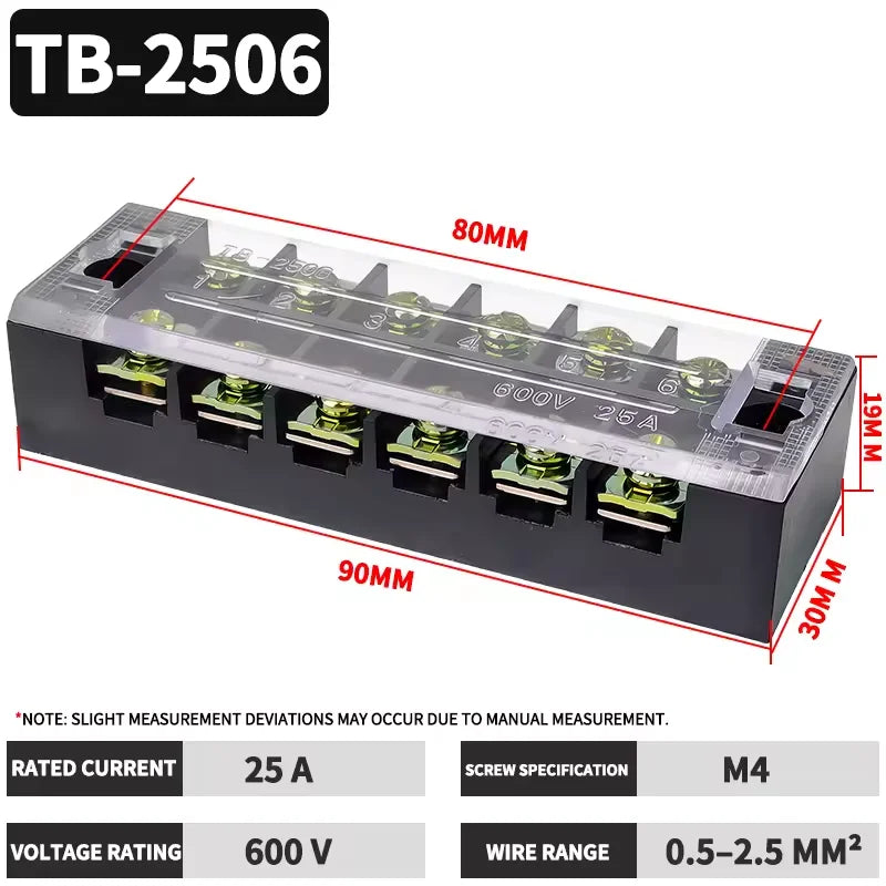 TB1503 TB2503 TB4512 Screw Terminal Block Barrier Strip 15A 25A 45A Wire Connector with Flame Retardant PC Cover for DIN Rail