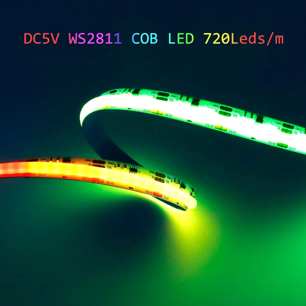 WS2811 DC5V  Addressable COB LED Light Strip WS2812B 720Leds/m High Density Flexible Dream Color FCOB 10mm COB Lights Tape