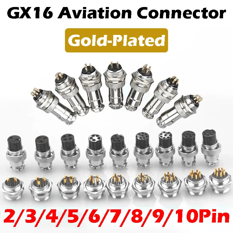 GX16 Gold Plated Butt TYPE Wire Connector 2/3/4/5/6/7/8/9/10 Pin soldering Male&Female Socket Plug Aviation Fixed Connectors