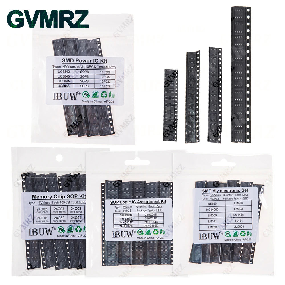 NE555 LM358 TL431 LM393 UC3842 UC3843 UC3844 UC3845 SOP-8 24C02 24C04 24C08 74HC00 SMD Power Supply IC Kit