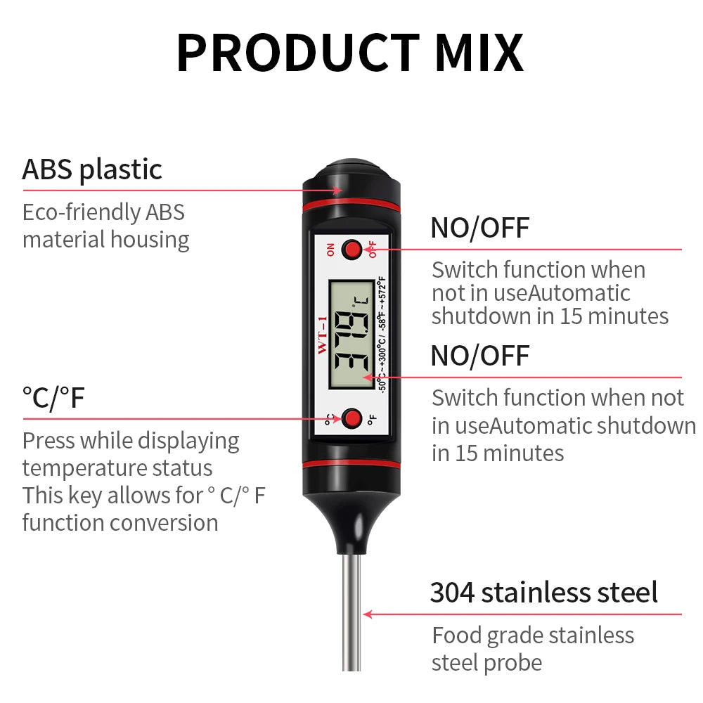 Meat Probe Thermometer Kitchen Food Digital Thermometer Cooking Electronic Temperature Heat Gauge Milk Barbecue Meat Thermometer