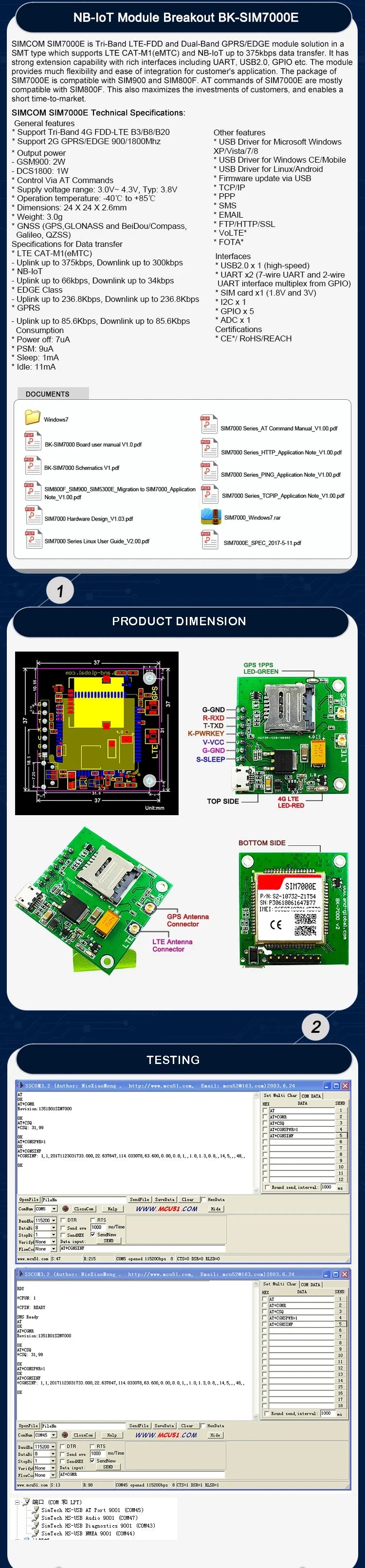 SIM7000E Breakout Board LTE CAT-M1(eMTC) NB-IoT Module Quad-Band LTE-FDD B3/B8/B20/B28 GPRS/EDGE 900/1800Mhz