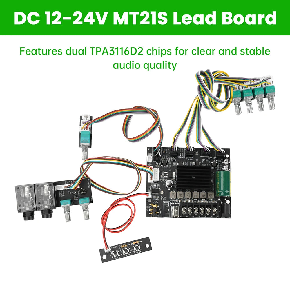 2.1-Channel Bluetooth Amplifier Board 50W+50W+100W DC 12-24V Audio Power Amplifier Module MT21S Leaded Version TPA3116D2*2 Chip