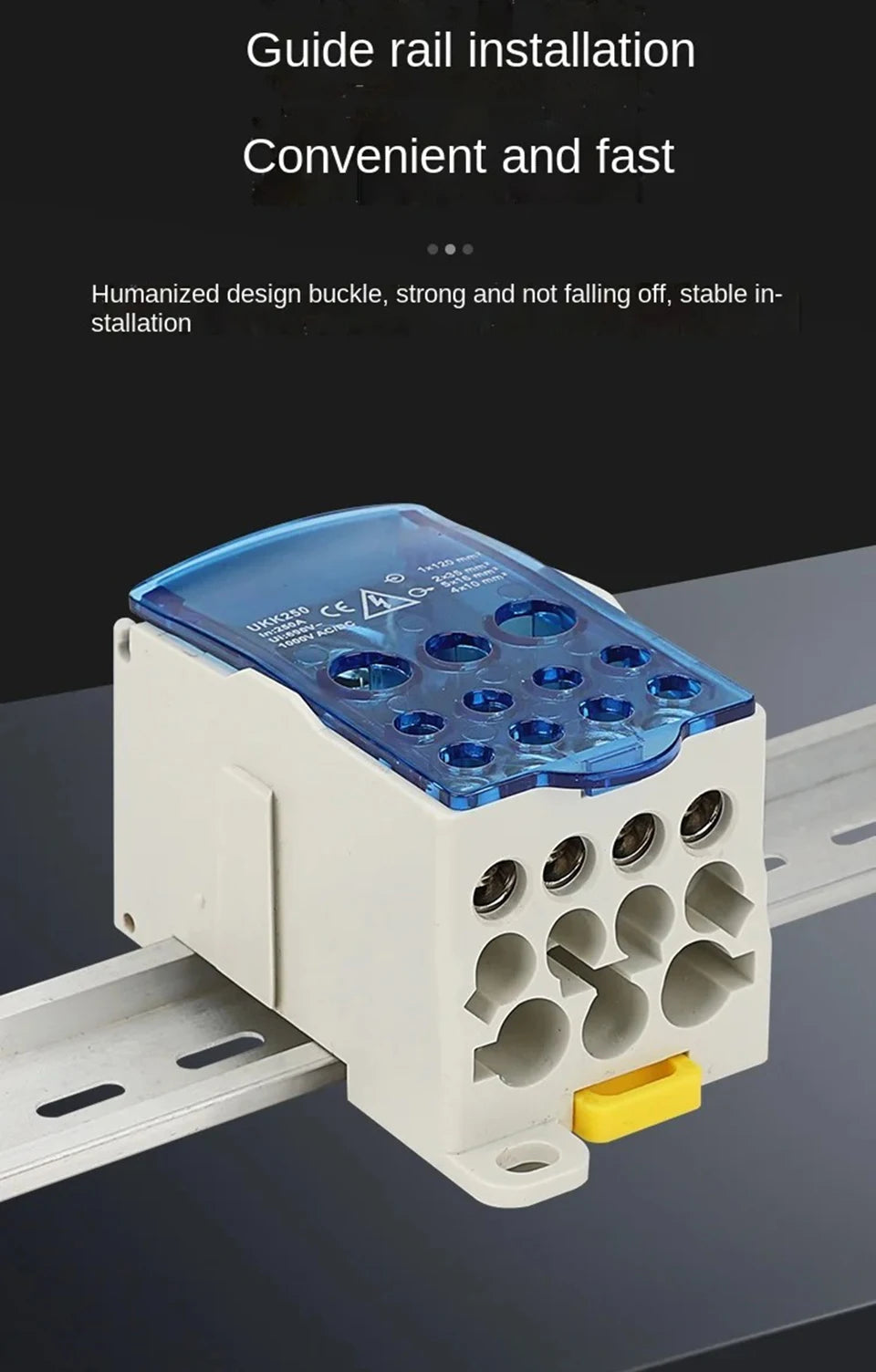 Din Rail Terminal Block UKK 80A/125A/160A/250A/400A Distribution Box One In Several Out Unipolar Junction Box Wire Connector