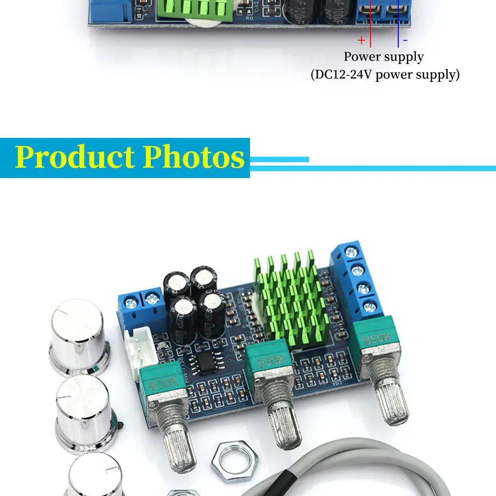 Liludin DC 12V 24V 80W X 2 Dual Channel Digital Audio TPA3116D2 Treble Bass Regulating Preset Pre Amplifier Board Module XH-M567