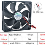 120mm Axial Flow Cooling Fan 2-Pin DC5V/12V/24V Compatible with ACP12025 Power Frequency Converter for Chassis