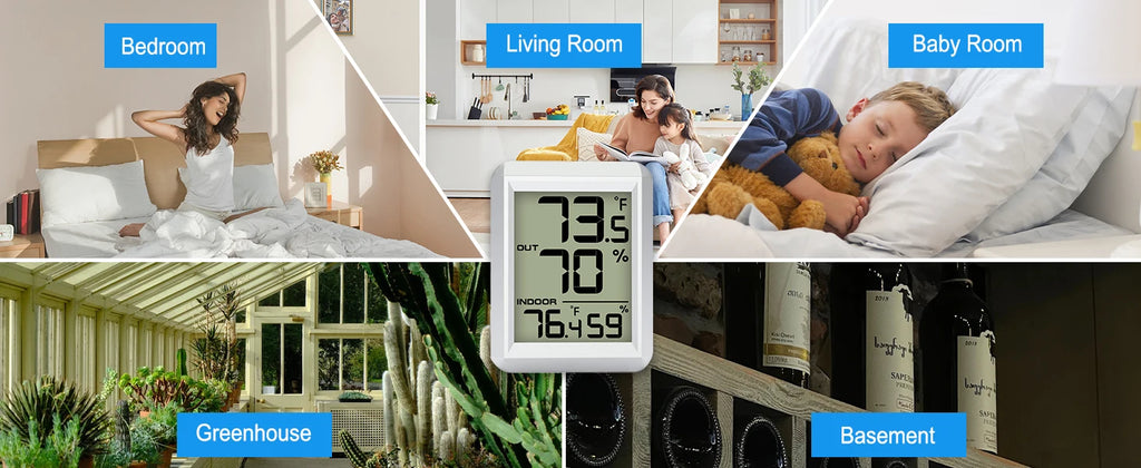 LCD Digital Thermometer Hygrometer Wireless Weather Station Thermo-hygrometer 328ft Remote Sensor  Resolution for Home Garden