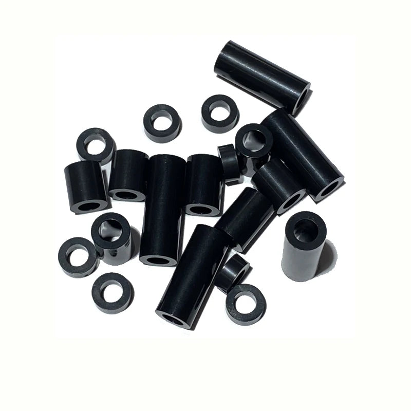 50Pcs M3 ABS Plastic Round Standoff Washer, Black Nylon Non-Threaded Hollow Spacers, 7mm OD x 3.2mm ID