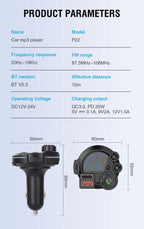 Bluetooth 5.3 FM Transmitter Handsfree Car AUX Radio Modulator MP3 Player with QC3.0 & PD20W Fast Charge Adapter Car Accessories