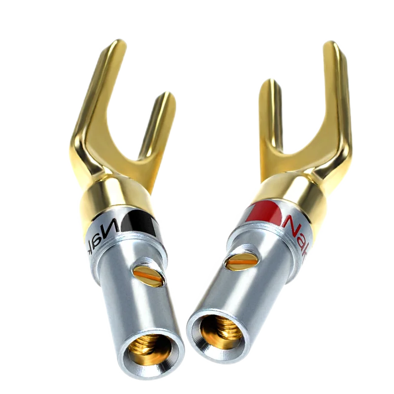 4Pcs Gold plated Y U Shape Banana Plug Audio Speaker Plugs Screw Fork Spade Cable Wire Connector for Binding Post