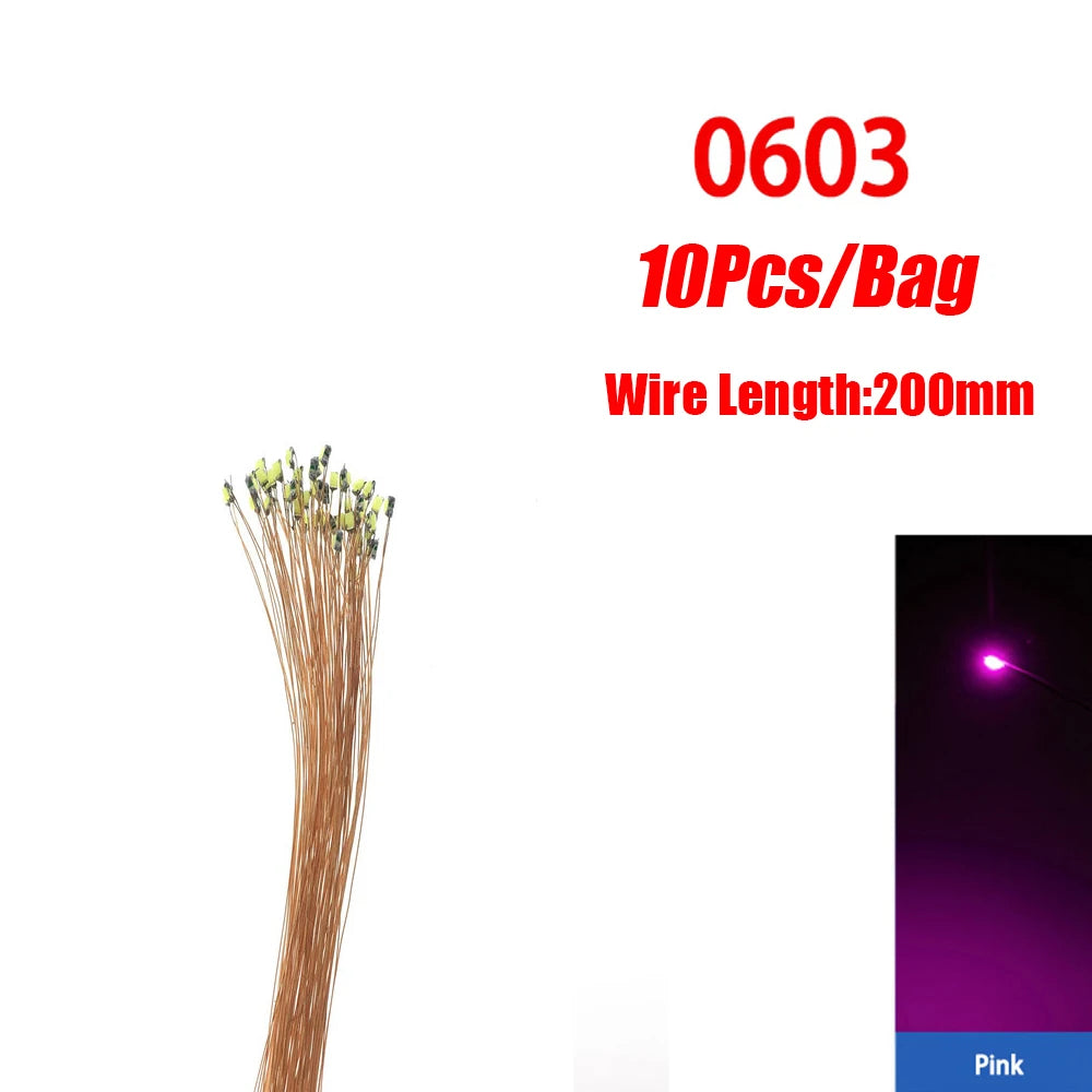 10Pcs/lot 0402 0603 SMD LED Pre-wired Micro Led Lamp 3V 20cm Miniature Model DIY Lights Railway Scenes Model Building Kits Toys