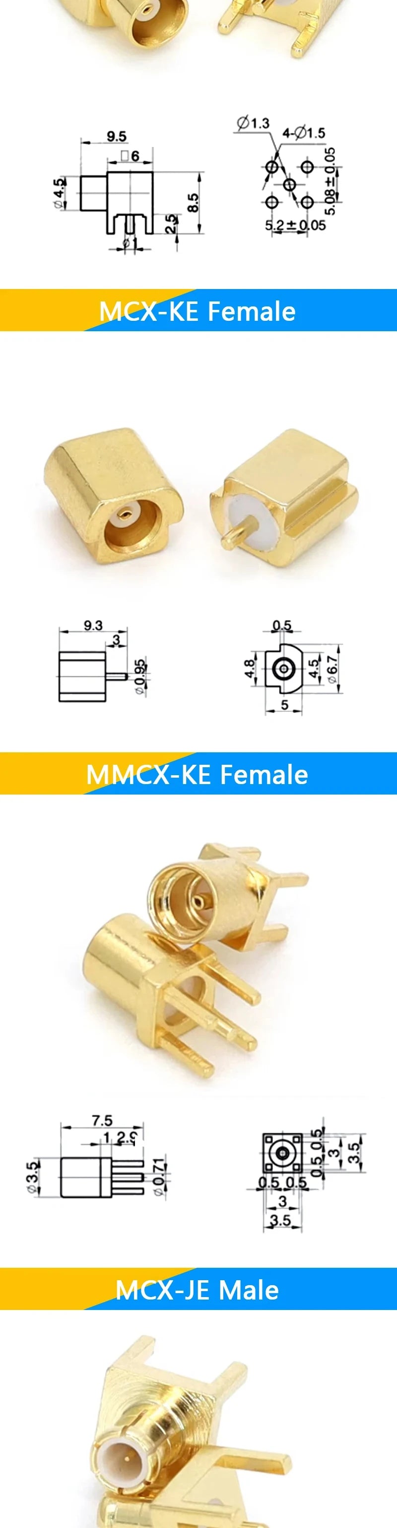 1-10PCS MCX MMCX Male Female PCB Mount Straight RF Coax Connector Right Angle 90-Degree Goldplated Welding Terminal