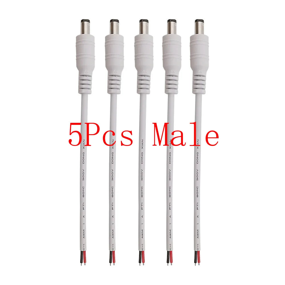 White 5.5x2.1mm 12V DC Power Supply Adapter DC 5.5*2.1mm Male Plug Female Jack Socket Cable Wire Pigtail Connector