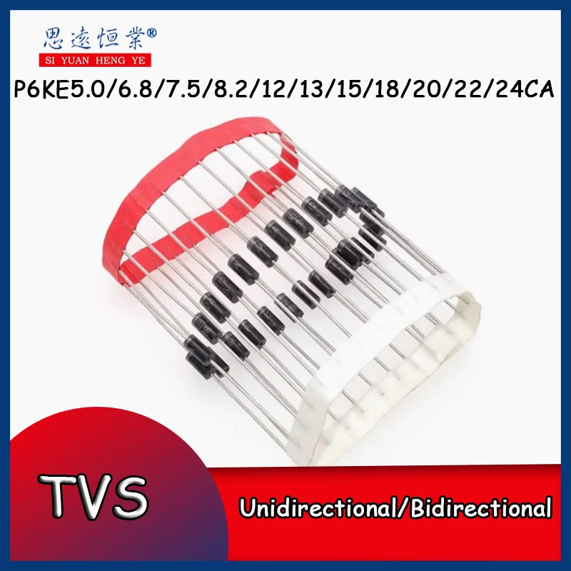 100pcs TVS diodes P6KE5.0/6.8/7.5/8.2/12/13/15/18/20/22/24CA unidirectional/bidirectional