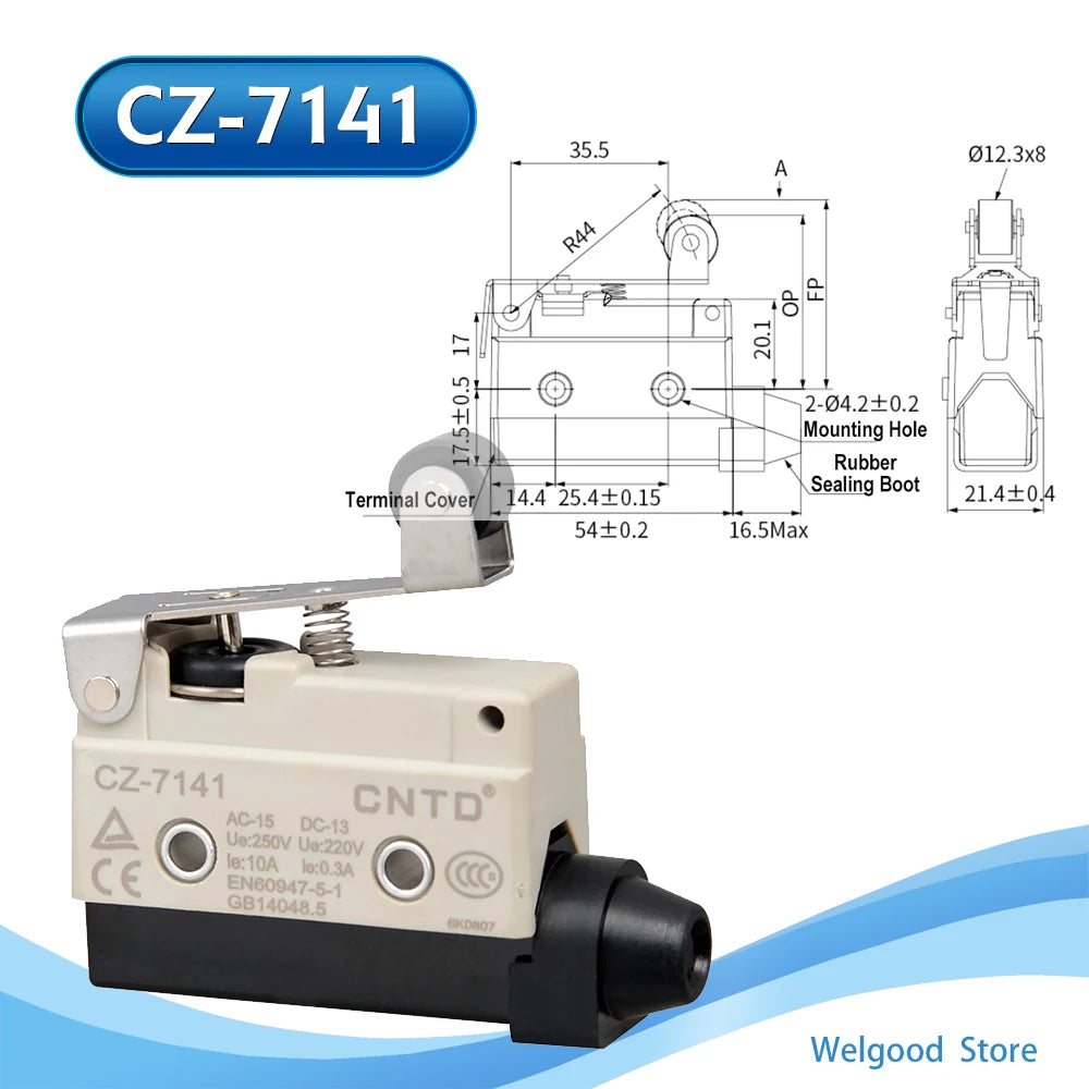 CNTD CZ‑7120 Limit Micro Switch TZ AZ‑7120 Equivalent High Roller Short Lever 10A 250V 1NO 1NC IP64 Snap Action 100% GENUINE