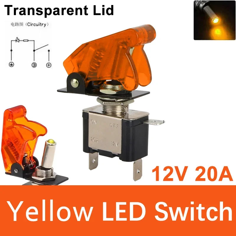Auto Car Boat Truck 12V LED Toggle Switch Light Illuminated 3pin ON Off 20A with Safety Aircraft Flip Up Cover Guard Red Green
