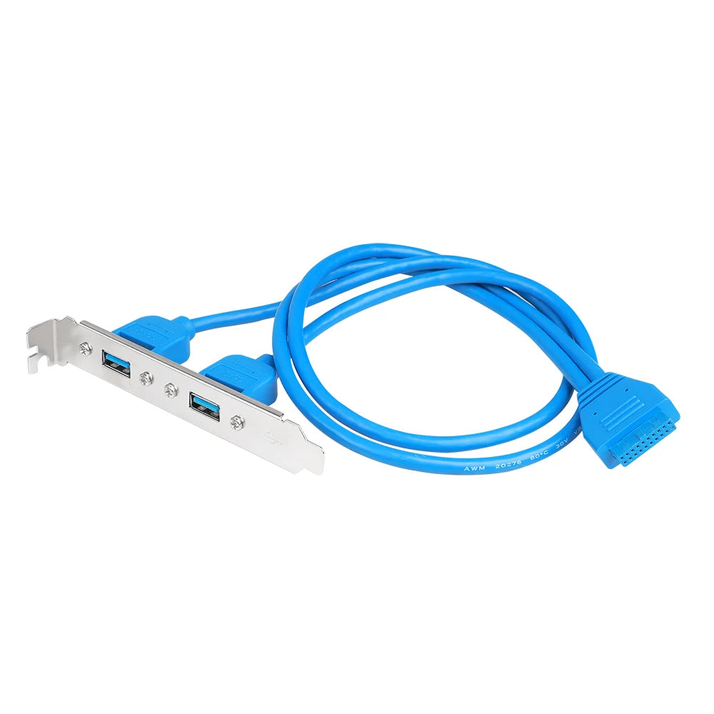 20-Pin Header Cable High Speed USB 3.0 Back Panel Expansion Bracket 2 Ports Motherboard 5Gbps Data Extension Cable