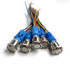 5 pcs Metal Push Button Switch 12v 16mm 19mm 22mm Ring Lamp Power Symbol Waterproof LED Light Self Lock Reset with Connector 220
