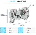 10Pcs PT4 Push-in Terminal Strip Plug PT-4 4mm² Cable Connector Electrical Connect Din Rail Screwless Terminal Block PT 4