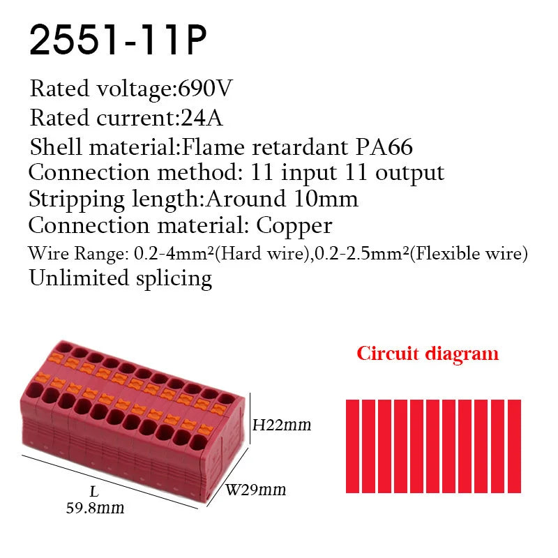 Push-In Wire Connectors Electrical Cable Terminal Block Multiple In/out DIN Rail Mount With Fixing Hole Spliceable DIY connectio