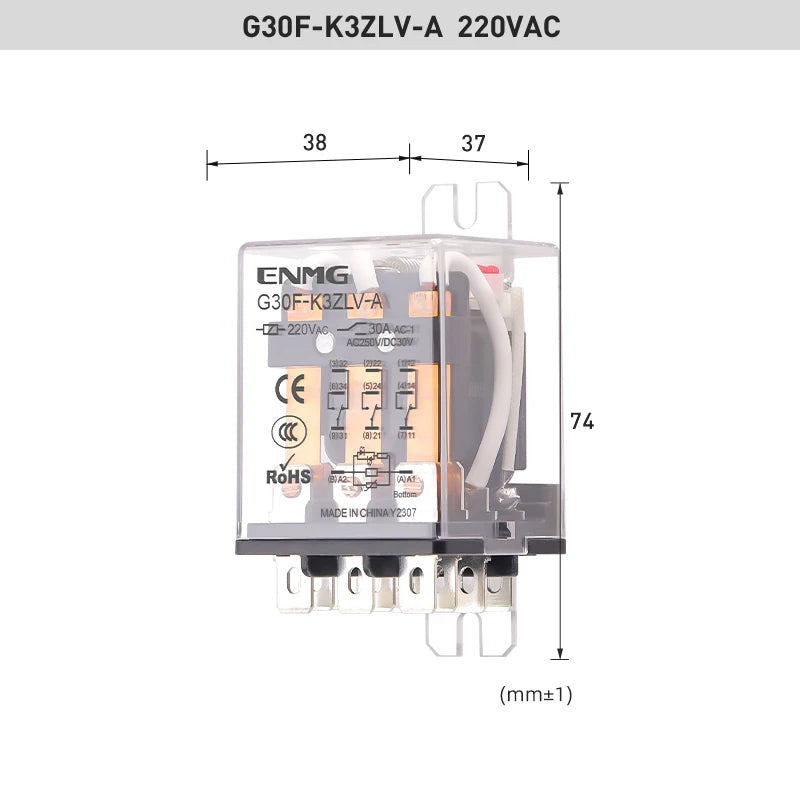 ENMG G30F High Current 30A Intermediate Relay High Power Compact Triple Open Triple Close DC30v24VDC 220VAC Induction LED Lights