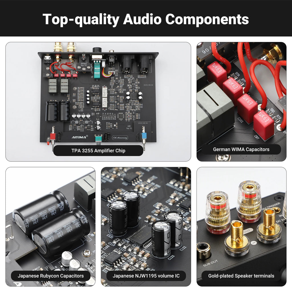AIYIMA A20 PFFB Power Amplifier TPA3255 Hifi 300W X2 Stereo Power Amp With XLR/RCA Fully Balanced Input HPF High Pass Filter