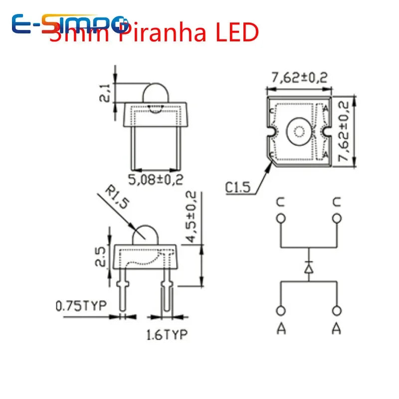 100pcs Pink Red CW WW Blue Green Amber Round F3  F5 20mA Clear Light-Emitting-Diodes 4Pin High Brightness Piranha Superflux LED