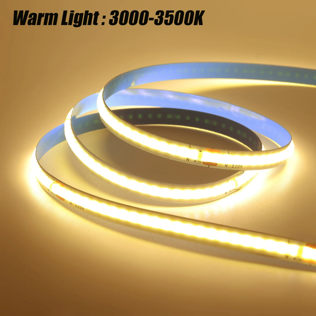 5M 10M 20M 50M/Roll COB Strip AC 220V 240Leds/M IP20 3000K 4000K 6000K Driver Build In Home Decor Flexible Ribbon Rope LED Light