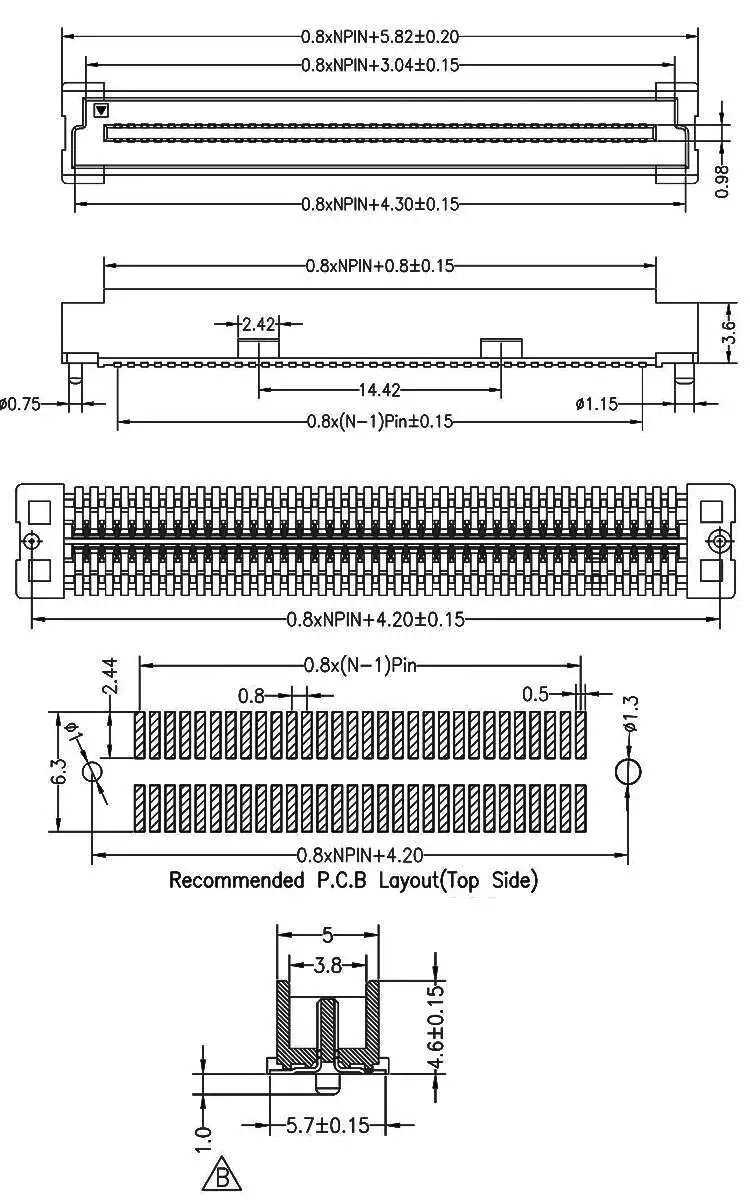 1pcs Board-To-Board Connector BTB Pitch 0.8Mm Dual Row SMD 40P/60/80/100P/120P/140P