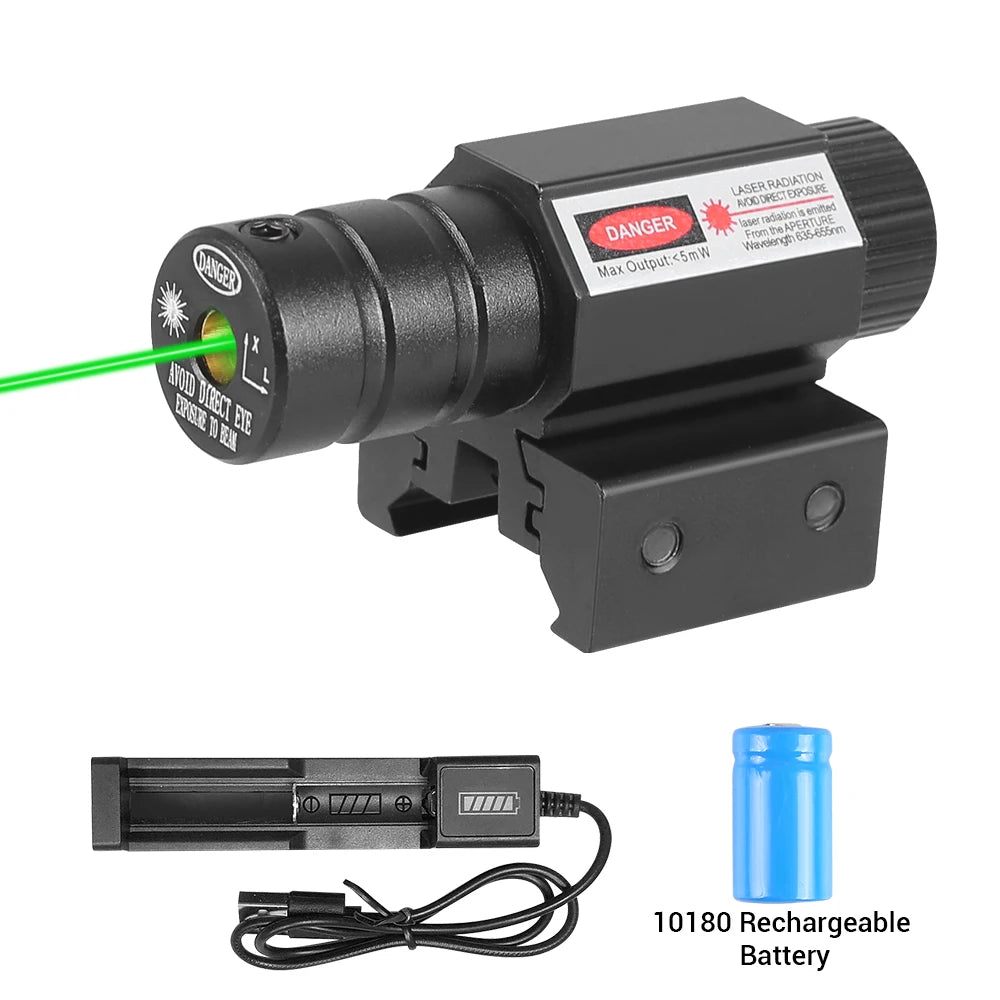 Red Green Dot Laser Sight Scope with Rechargeable Battery + Charger 11mm 20mm Picatinny Rail Mount Rifle Pistol Laser Sight