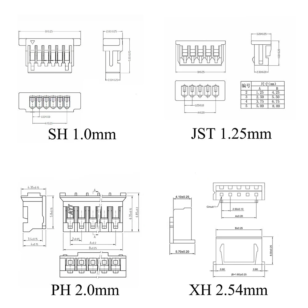 10Pcs SH 1.0mm/MX 1.25mm/PH 2.0mm/XH 2.54mm 2/3/4/5/6/7/8Pin Female Plug Wire Cable Connector Single Head Lenght 10cm 20cm 30cm