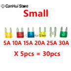 30pcs 5A10A15A20A25A30A x 5pcs M2/Mini/Small/Medium Car Fuses Set Mixed Mini Standard Blade Fuse for Auto Truck Automotive Boat