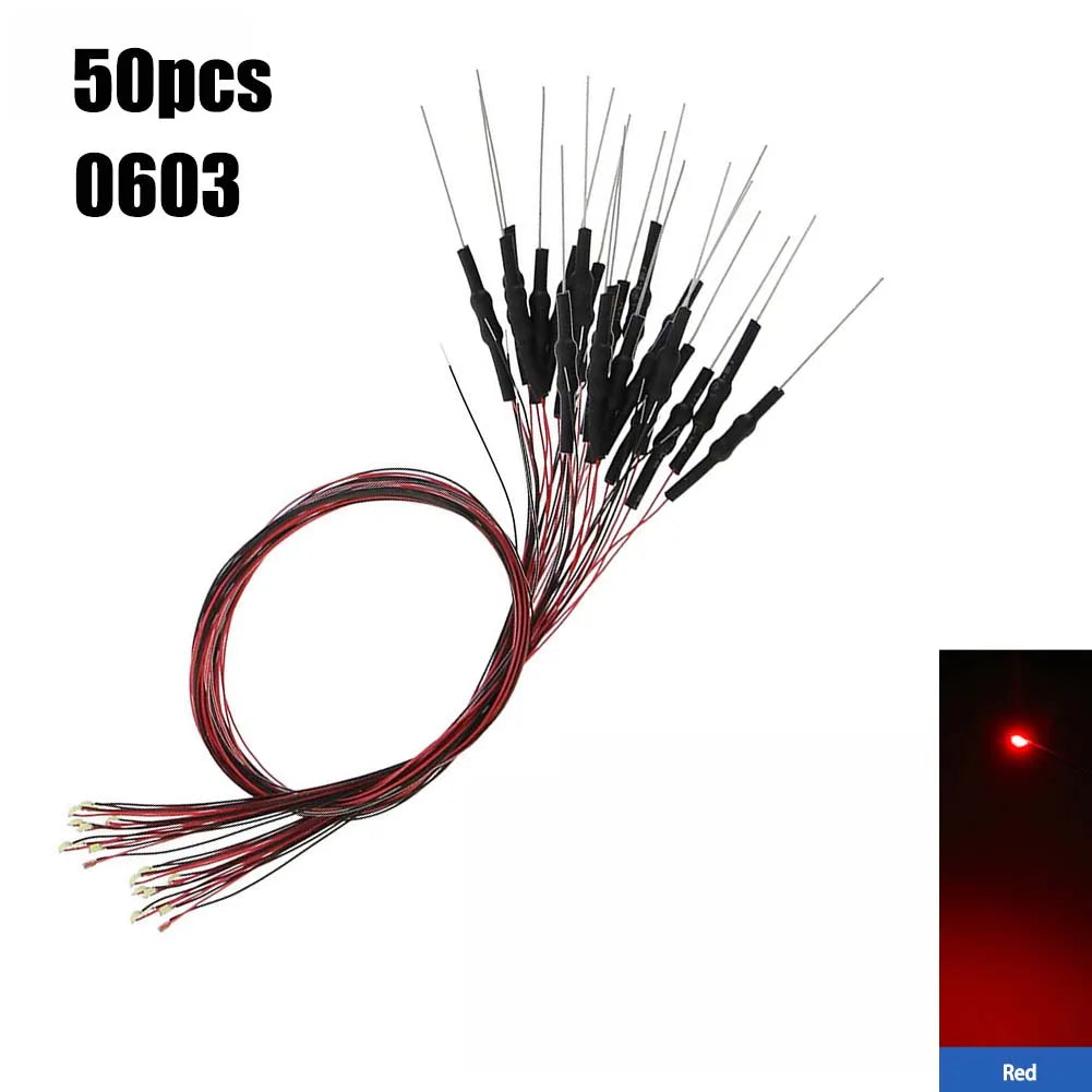50Pcs 0402 0603 SMD Lamp Wired Micro Litz Led Pre-soldered Chip Wired 12V 30cm Railway Model Toy Light DIY Leads with Resistance