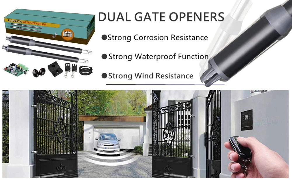 200kg-300kg Swing Gate Linear Actuator Motors Kit with Push Button Photocell Alarm Lamp (GSM Module Keypad Optional)