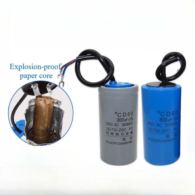 CD60 Motor Water Pump Starting Capacitor 250V 450V AC 50UF 75UF 100UF 150UF 200UF 250UF 300UF 350UF 400UF 500UF 600UF 800UF