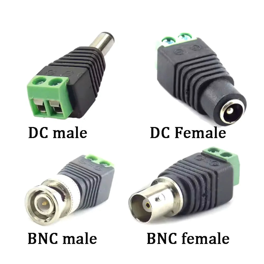 2PCS DC Male Female BNC Connectors 5.5*2.1mm/2.5mm 12V Welding-Free Power DC Plug Adapter Jack Sockets For LED CCTV Came