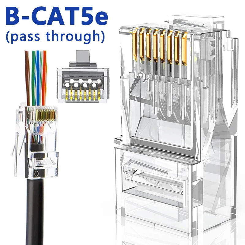 D-Sunty Rj45 Connector CAT5e CAT6 Pass Through Network UTP 8P8C Modular Pass Through Plug For Ethernet Cables