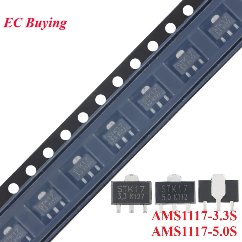 10pcs AMS1117 3.3V 5V 1A SOT-89 AMS1117-3.3S AMS1117-5.0S SOT89 Low Dropout Linear Voltage Regulator LDO IC Chip