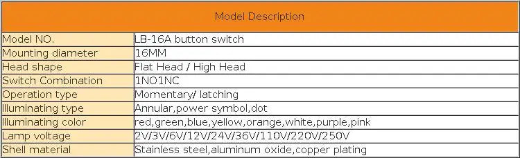 LANBOO LB16A Device Button Switch Chrome Plating/Aluminum Oxide Black/Optional 1NO1NC/5 Pin Latching/Momentary Optional