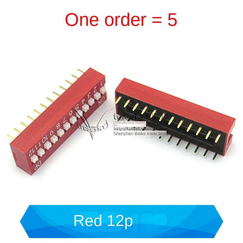5PCS Dial Switches Toggle Side Dial Flat Dial Coding Patch 2P 4 5 6 8 9 10 Bit 2.54mm Red Blue Black