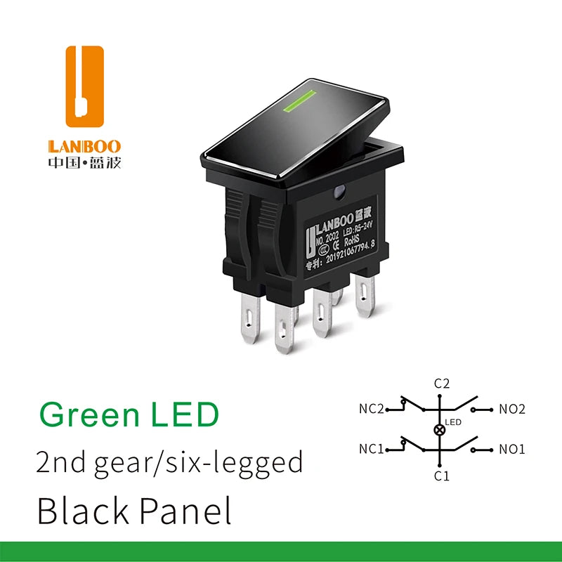 LANBOO 14mm*9mm Series 7Amp High Current Rocker Switch ON-OFF-ON 2/3Position 4/6Pin KCD1  With Red/Green Light  12V24V220V