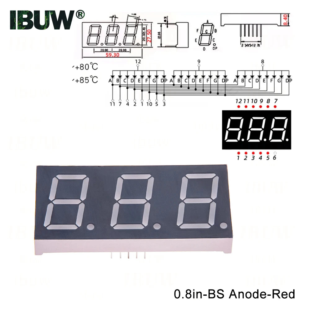 2pcs 0.8inch Digital tube Common AnodeCathode Red 1 2 Bit digital Tube LED Display 7 segment 0.8 3 4