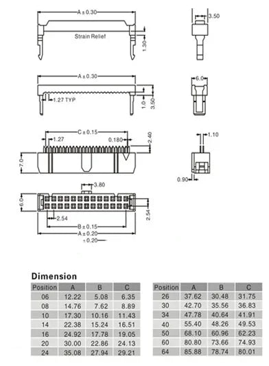 10PCS FC-6/8/10/12/14/16/18/20/30/40/50 Pins Female Header IDC Socket Connector 2.54MM Pitch FOR 1.27MM Ribbon Cable Connector