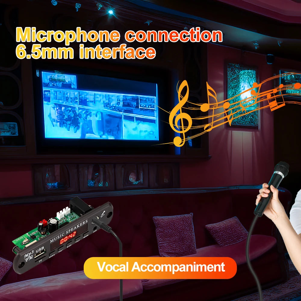 80W Bluetooth MP3 Decoder Board 2*40W Amplifier Audio Player 8V-24V DIY MP3 Player Car FM Radio Module TF/USB/Mic/Record Call