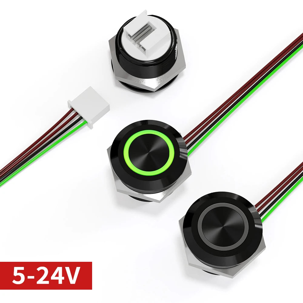 12mm Mini Metal LED Push Button Switch IP67 Waterproof Momentary 5-12-24V Short Stroke Push Button with Quick Connect Terminals