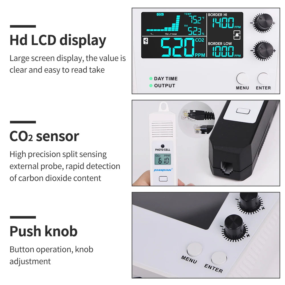 Smart CO2 Controller Dual/Single Channel NDIR CO2 Sensor Day Night Carbon Dioxide Detector For Greenhouse Hydroponics EU/US plug