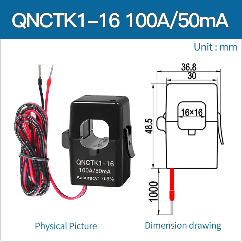 Split Core Current Transformer QNCTK1-16 2000:1 100A 50mA 2500:1 100A 40mA 33.33mA Open Type CT Clamp Current Sensor